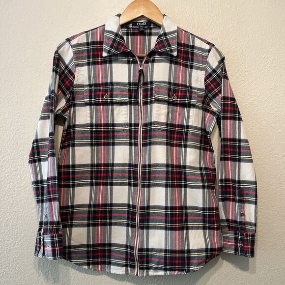 Chaps Women’s Plaid Flannel Shirt Multicolor Long Sleeve Full Zip 100% Cotton SP - Picture 1 of 7